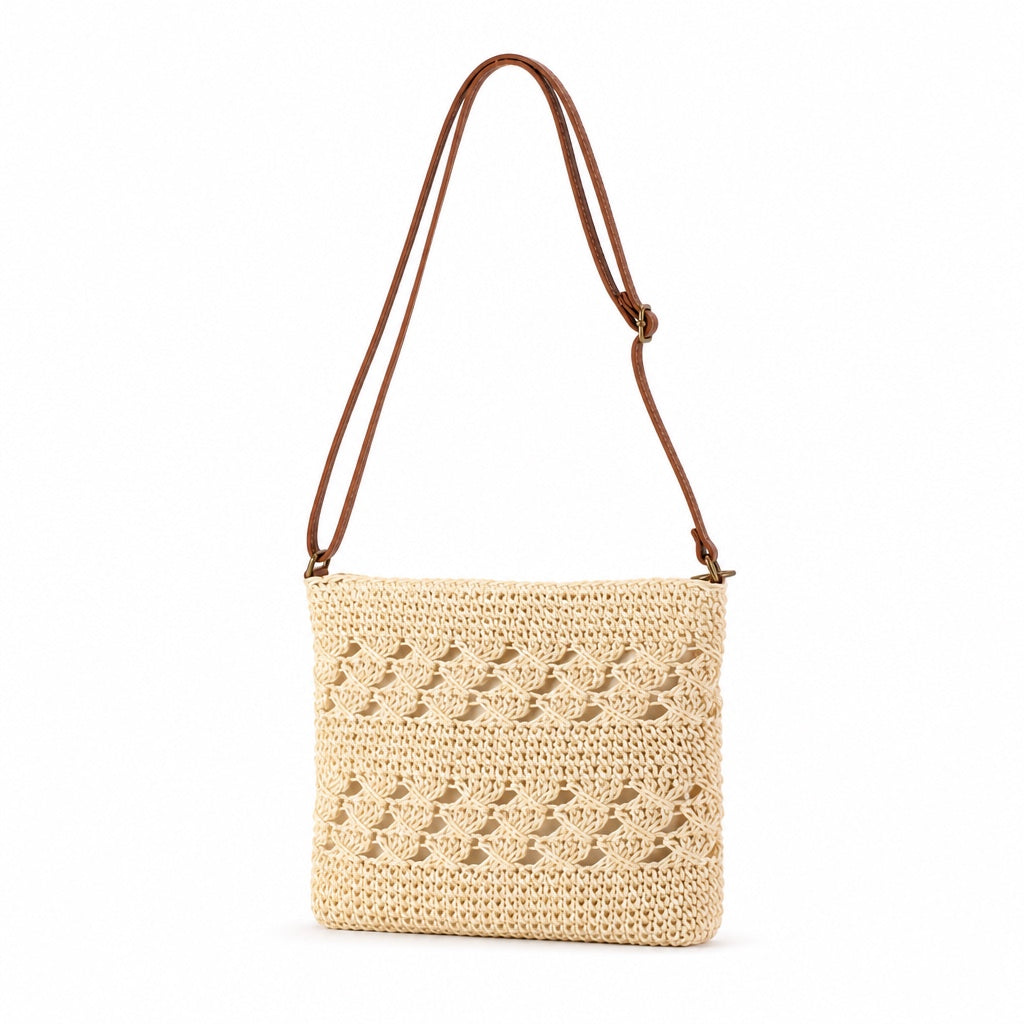 Sintra - Straw Crossbody Bag, three-quarter back view
