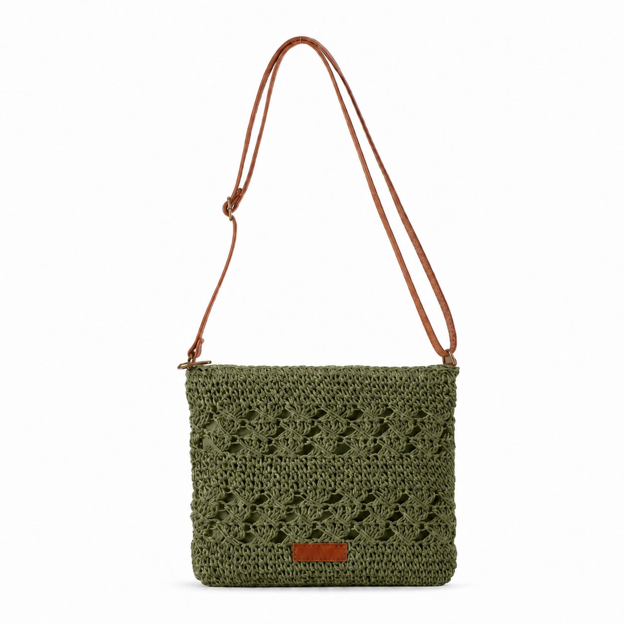 Sintra - Straw Crossbody Bag in army green, front view