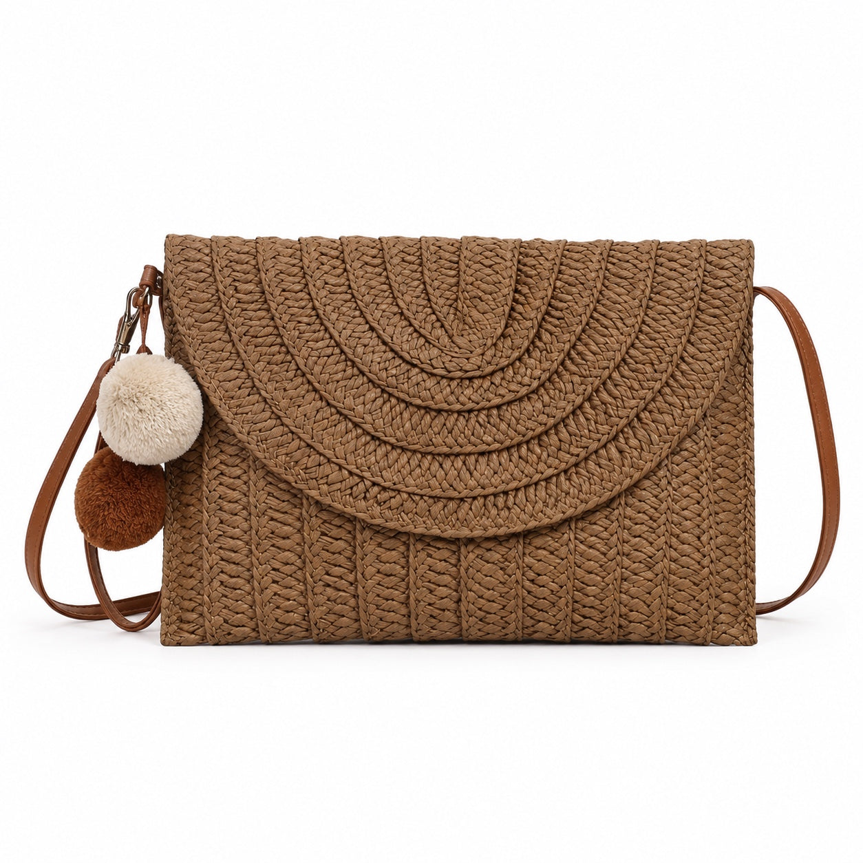 Skiathos - Straw Clutch in deepbrown, front view