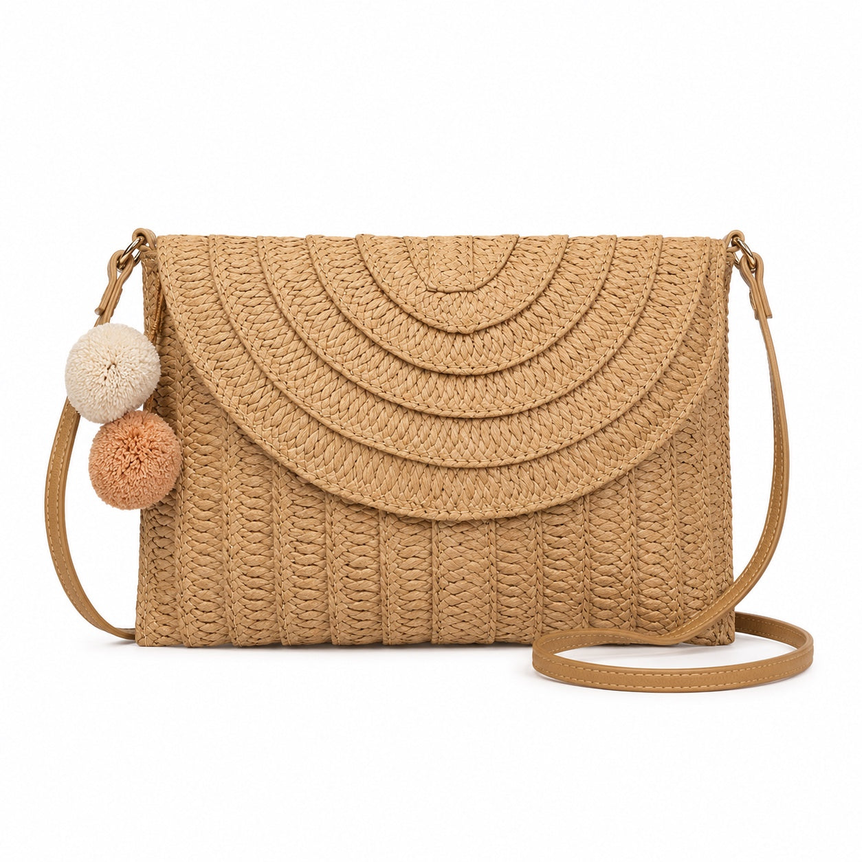 Skiathos - Straw Clutch in lightbrown, front view