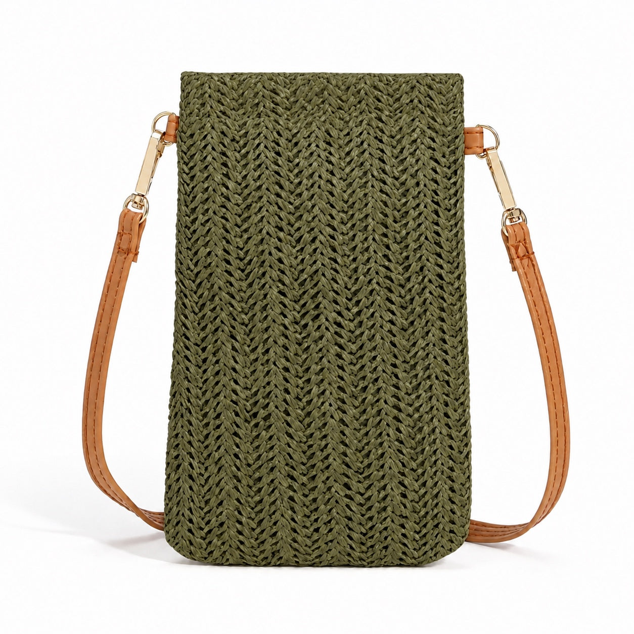 Soller - Straw Clutch in Khaki, front view