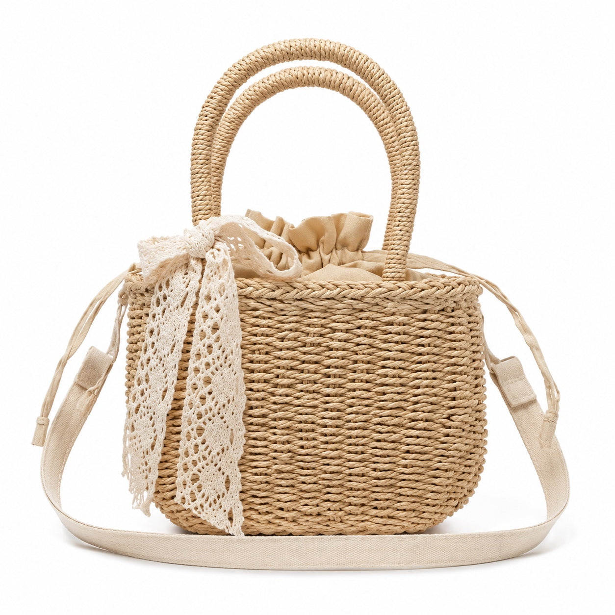 Solta - Rattan Crossbody Bag in Light Brown, front view