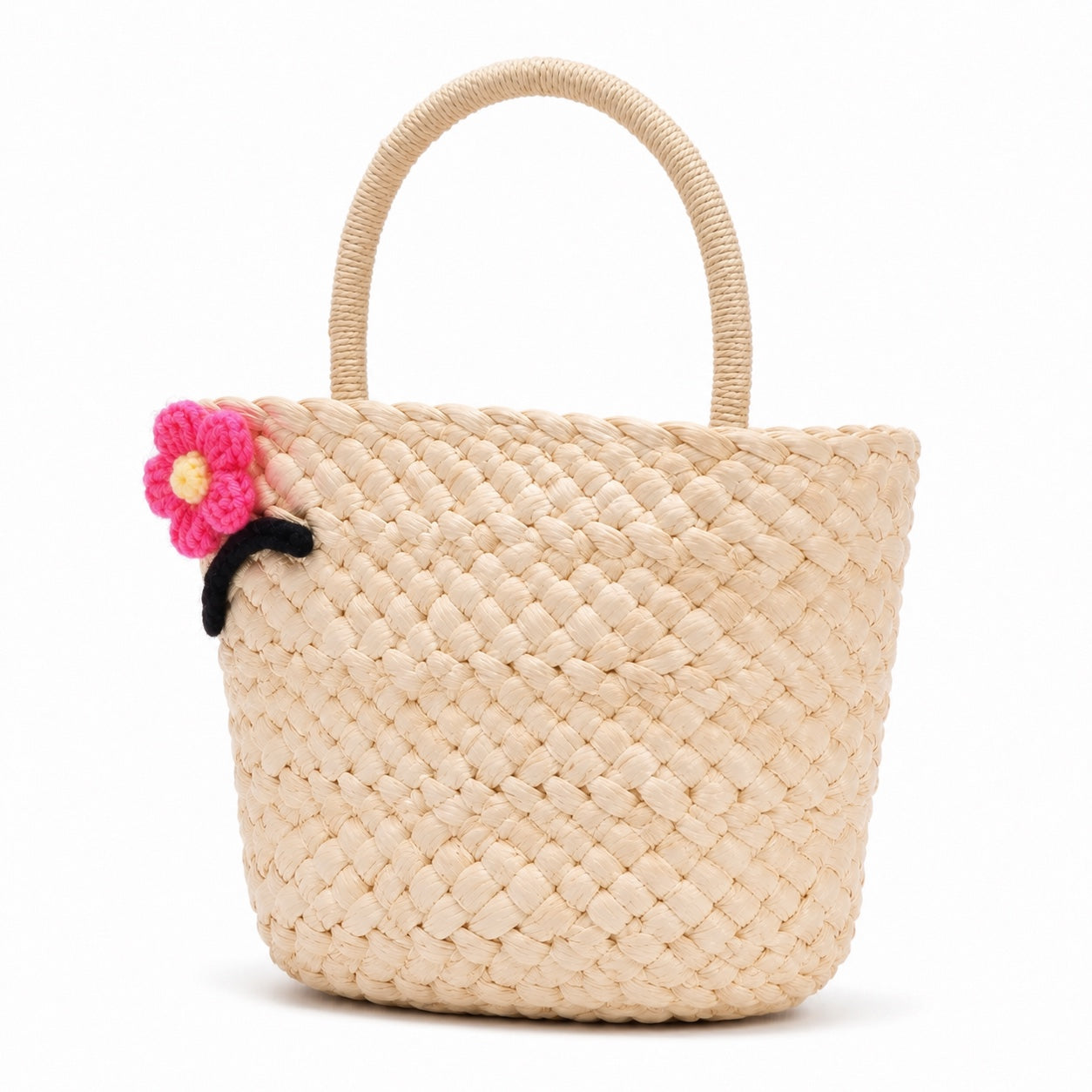 Split - Straw Bucket Bag, three-quarter back view