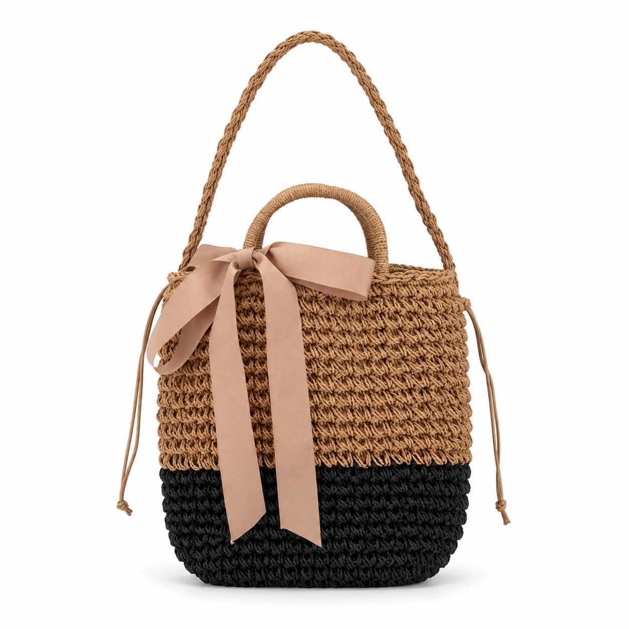 Stintino - Straw Crossbody Bag in coffeeblack, front view