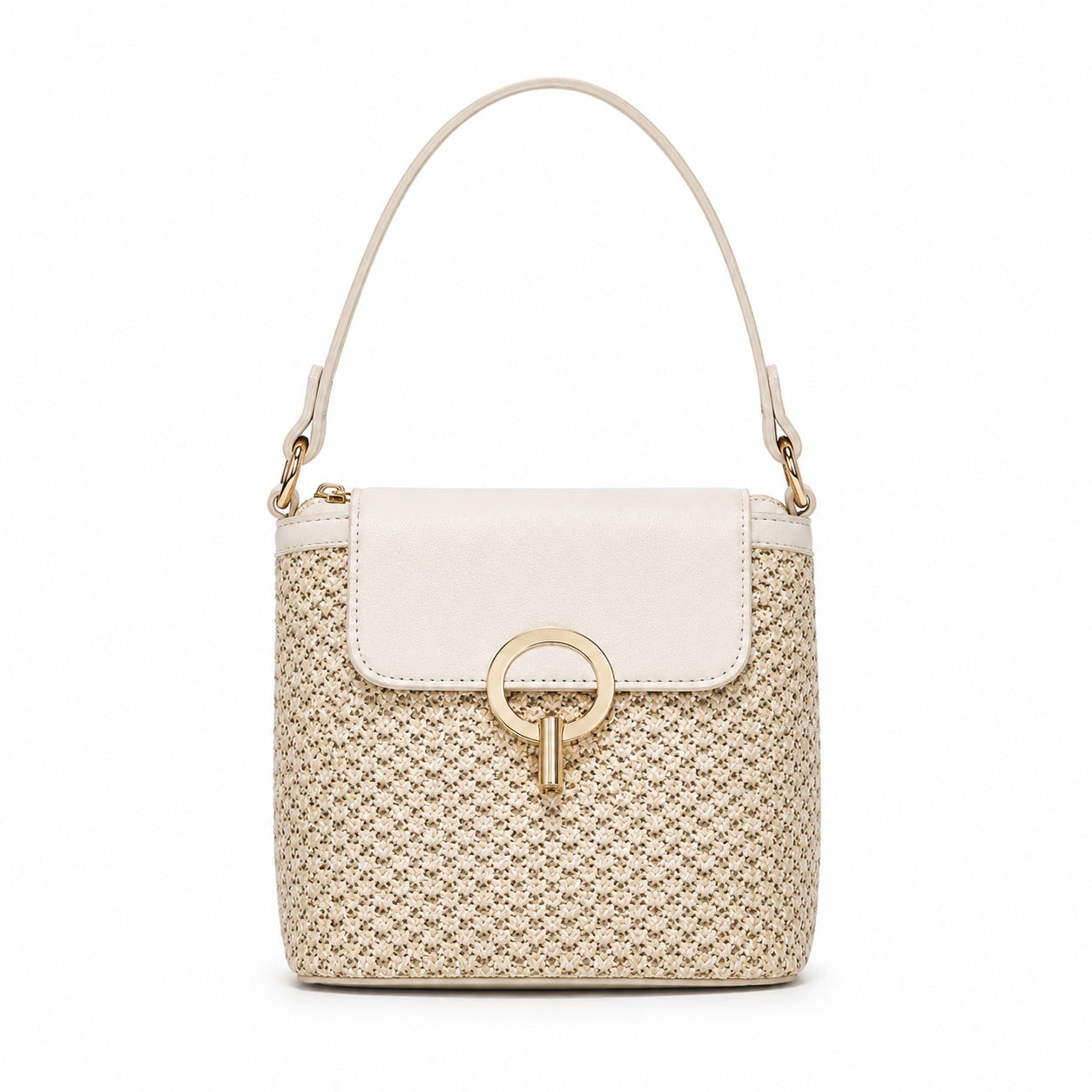 Sveti - Straw Crossbody Bag, front view on white background
