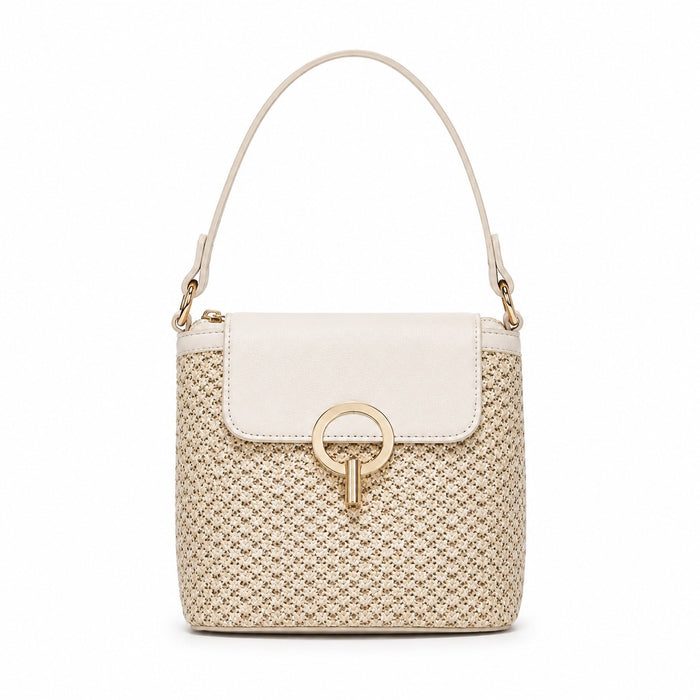 Sveti - Straw Crossbody Bag, front view on white background