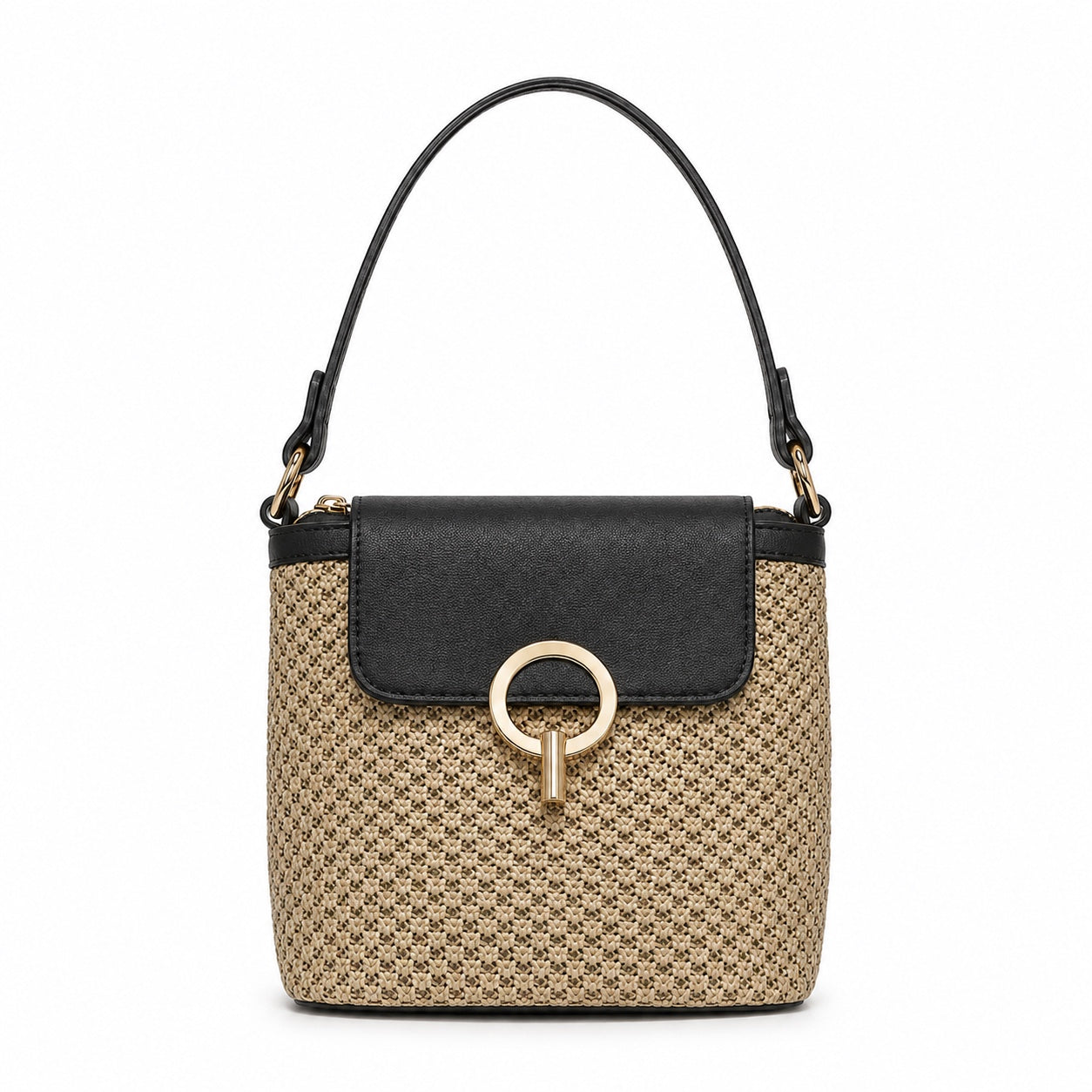 Sveti - Straw Crossbody Bag in Black, front view