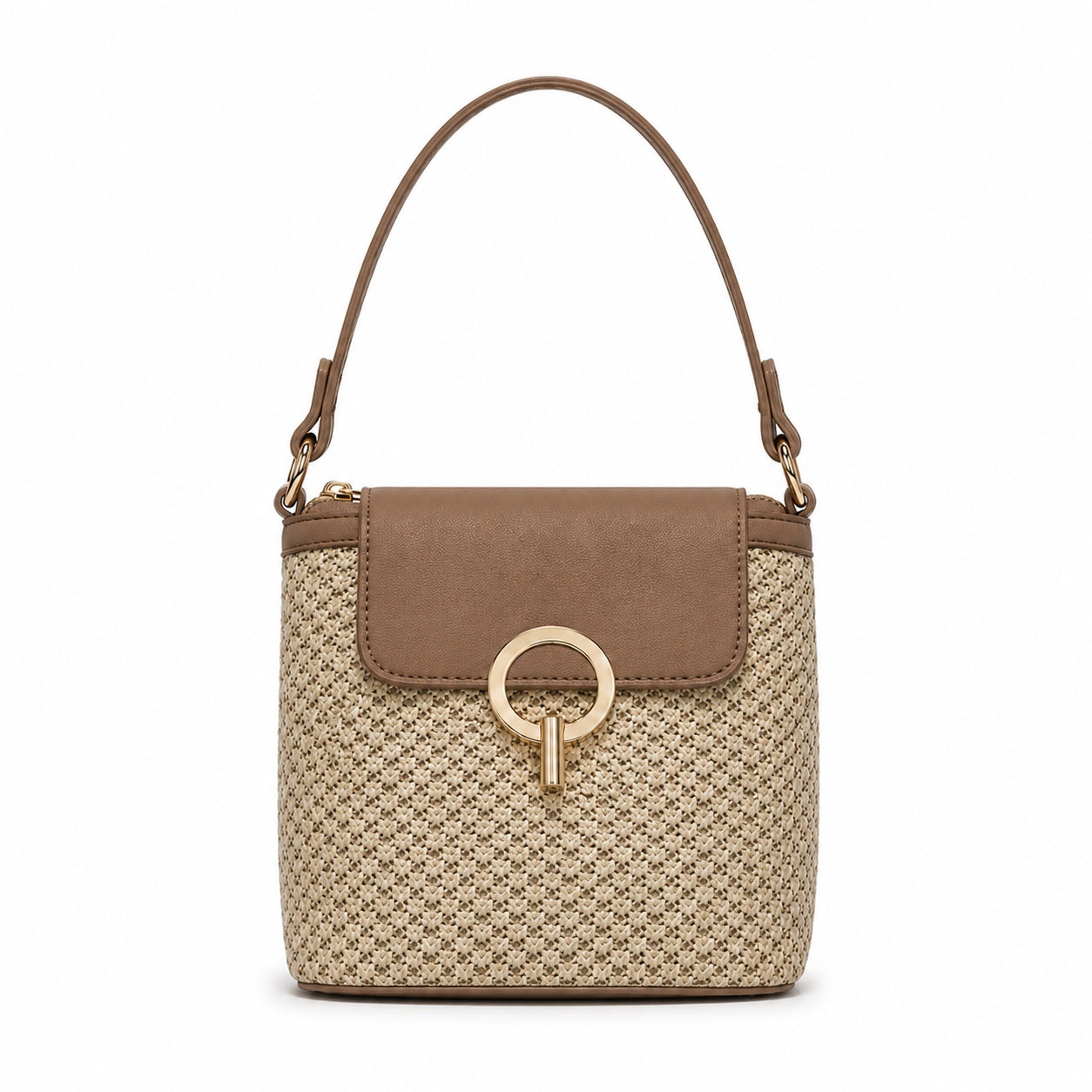 Sveti - Straw Crossbody Bag in Brown, front view