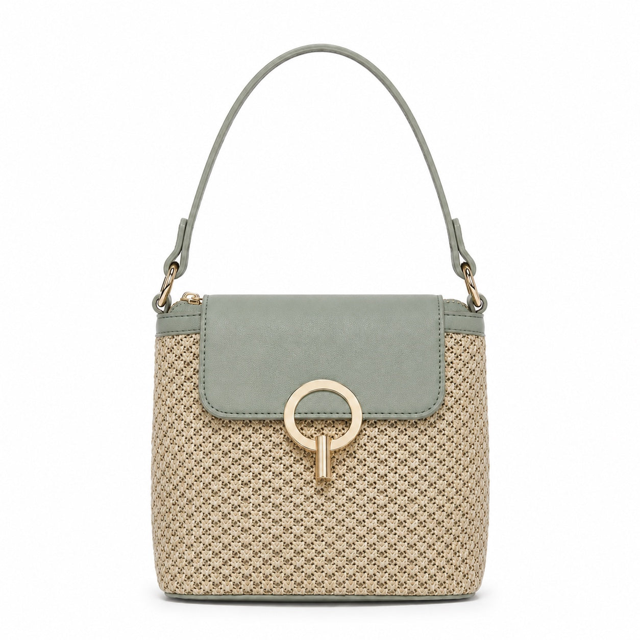 Sveti - Straw Crossbody Bag in Green, front view