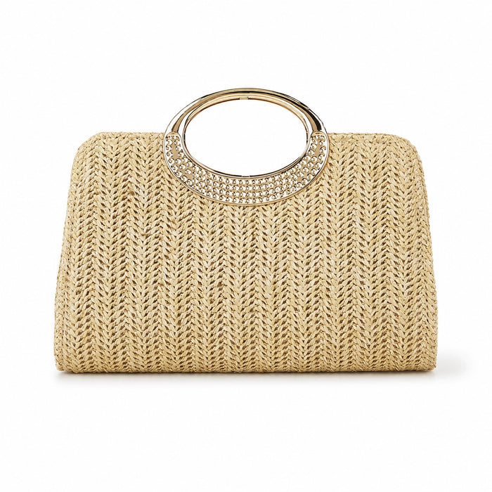 Taggia - Straw Clutch in Khaki, front view on white background