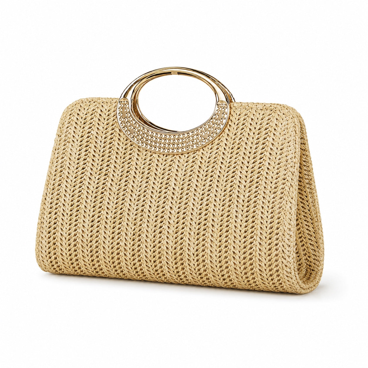 Taggia - Straw Clutch in Khaki, three-quarter back view