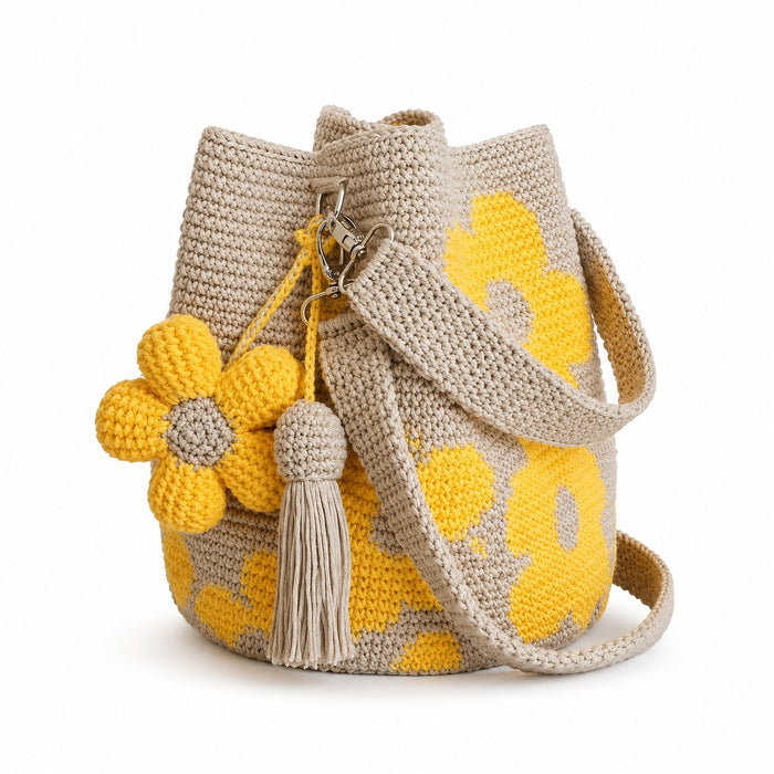 Taormina - Crochet Tote Bag, front view on white background