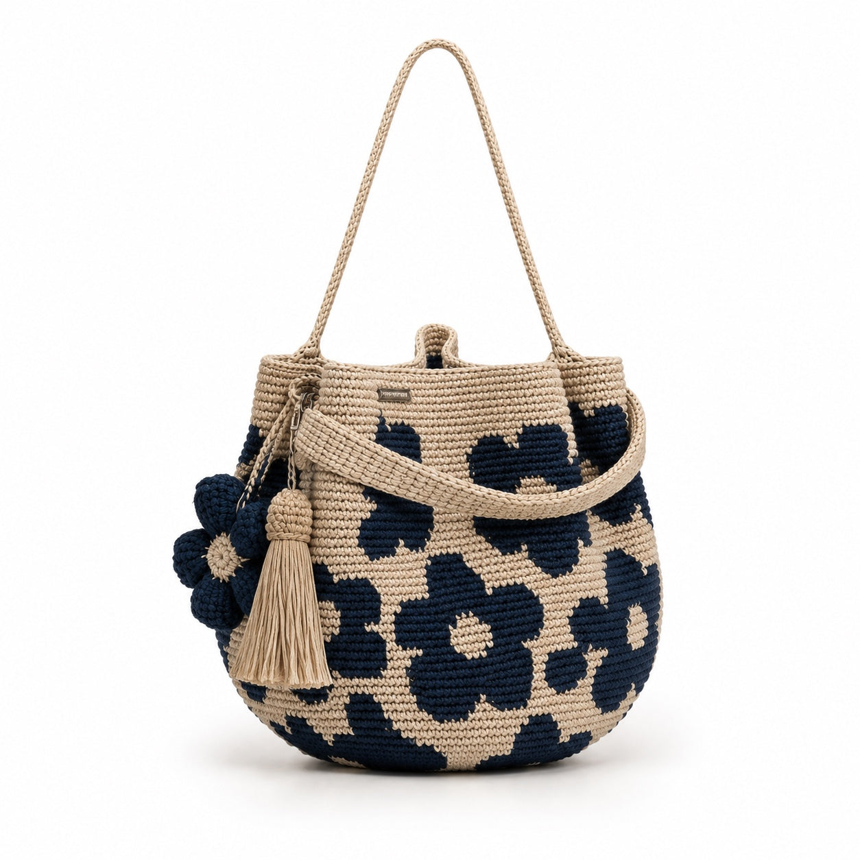 Taormina - Crochet Tote Bag in Blue Pattern, front view