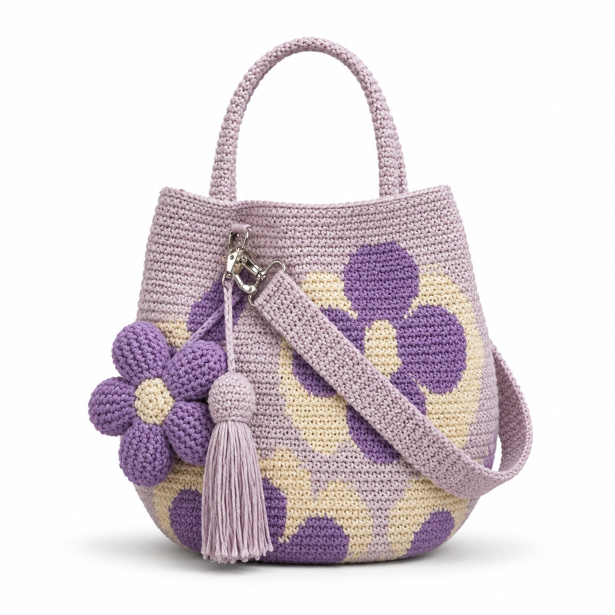 Taormina - Crochet Tote Bag in Purple Pattern, front view