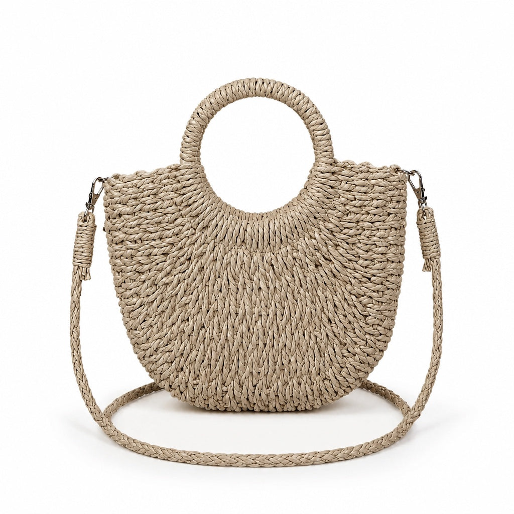 Tharros - Rattan Crossbody Bag in beige, front view