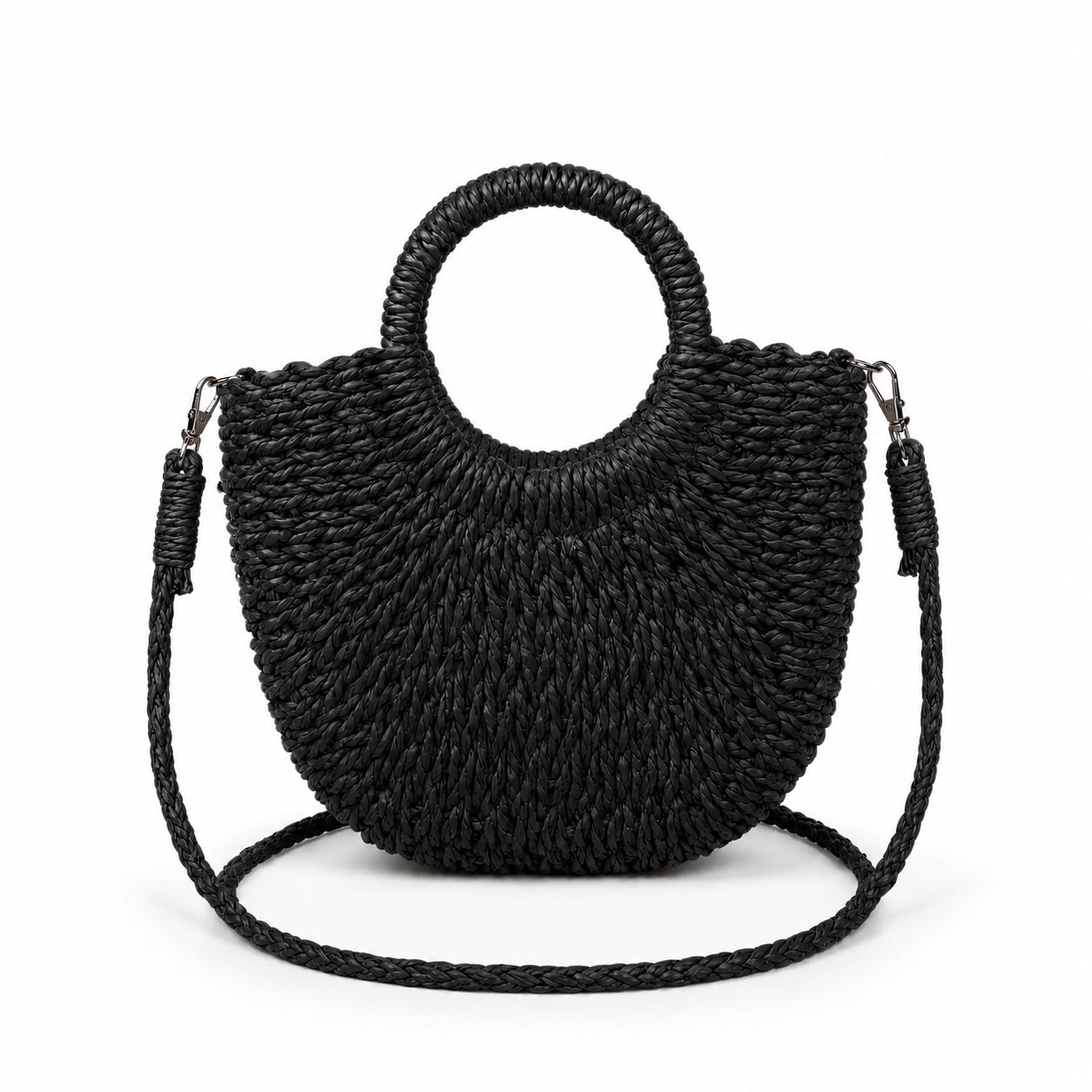 Tharros - Rattan Crossbody Bag in black, front view