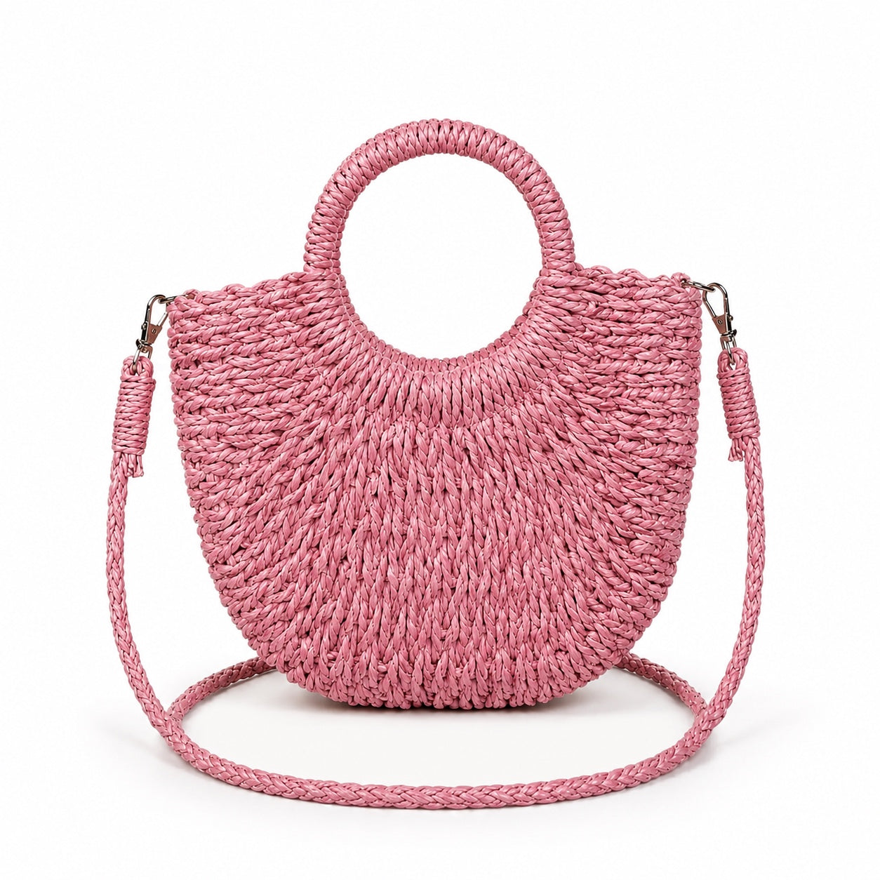 Tharros - Rattan Crossbody Bag in hot pink, front view