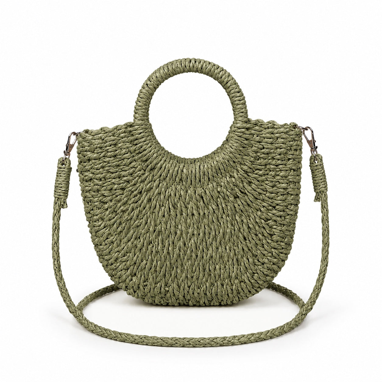 Tharros - Rattan Crossbody Bag in khaki, front view