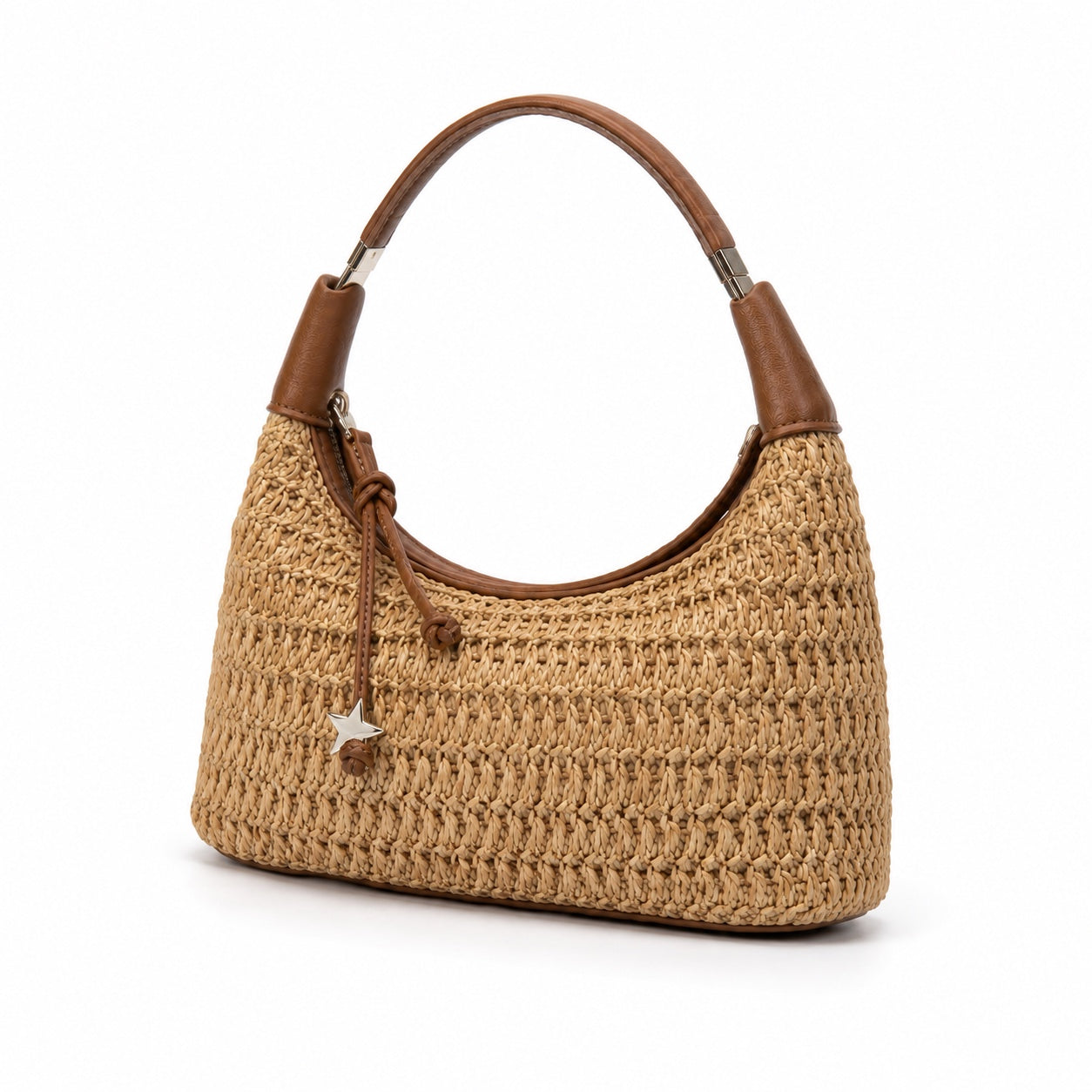 Trani - Straw Shoulder Bag, three-quarter front view