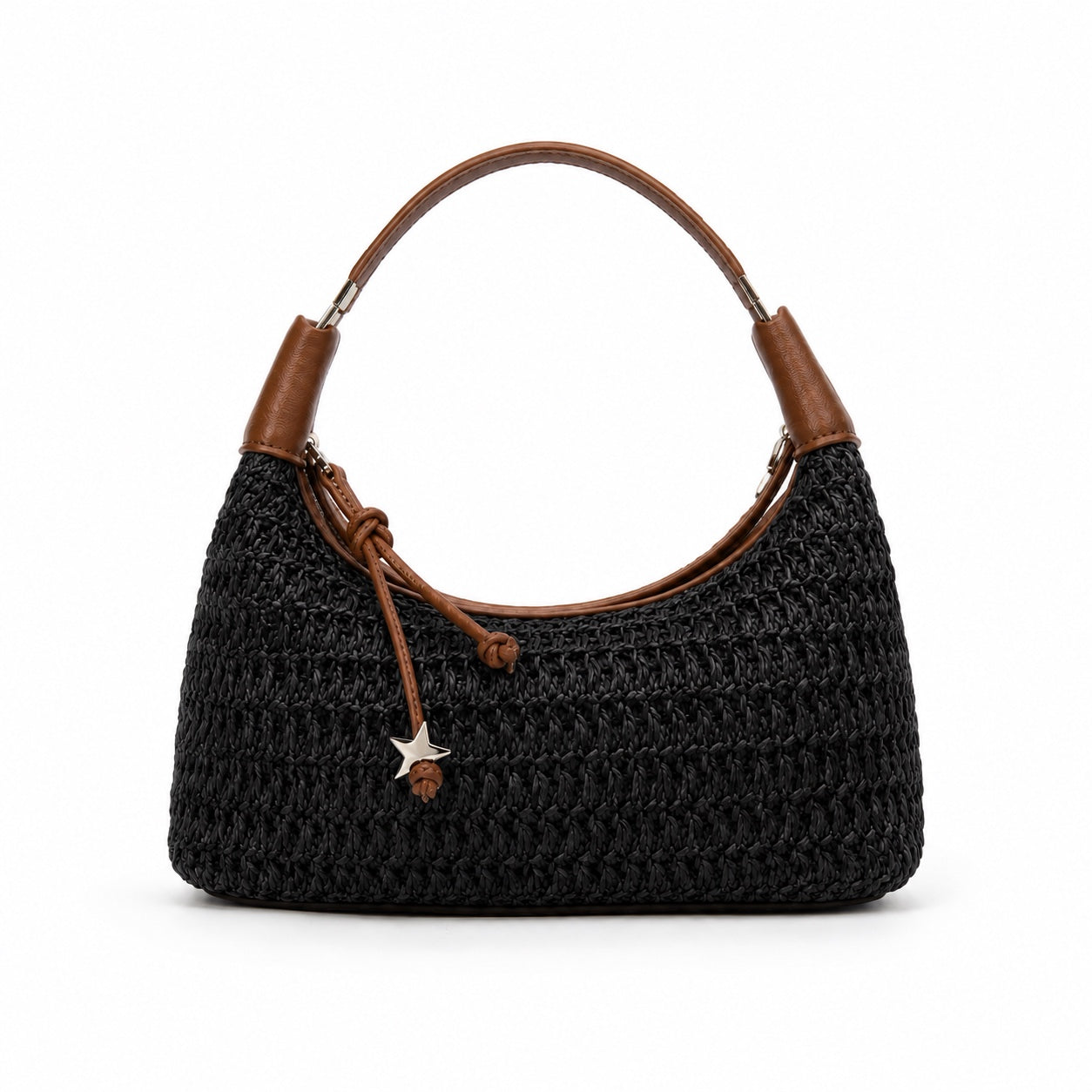 Trani - Straw Shoulder Bag in black, front view
