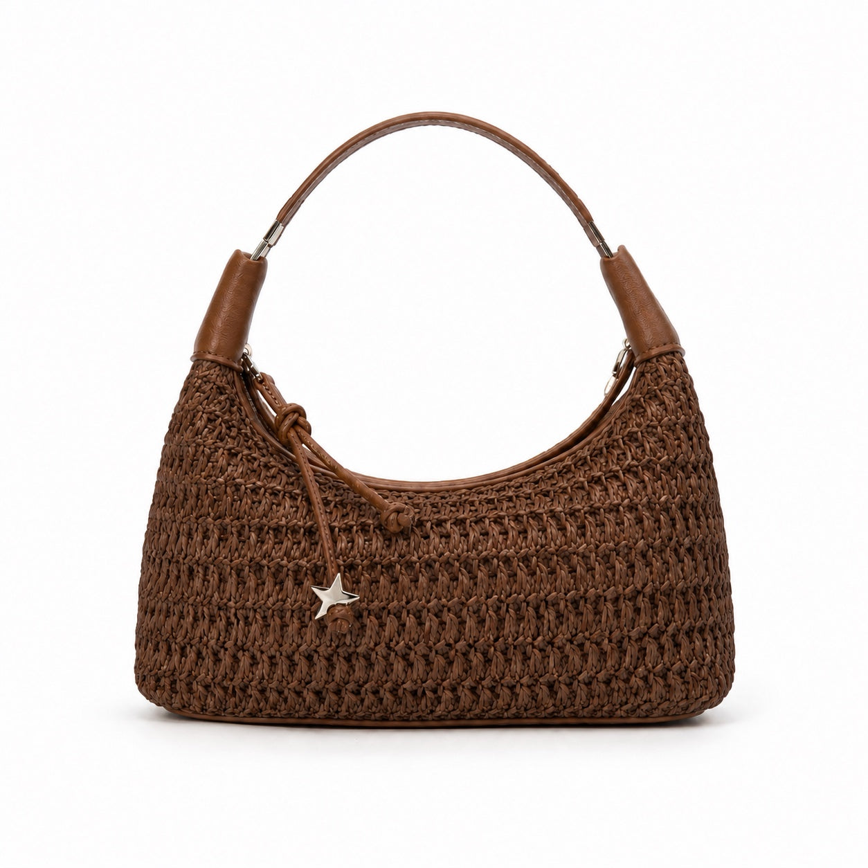 Trani - Straw Shoulder Bag in brown, front view