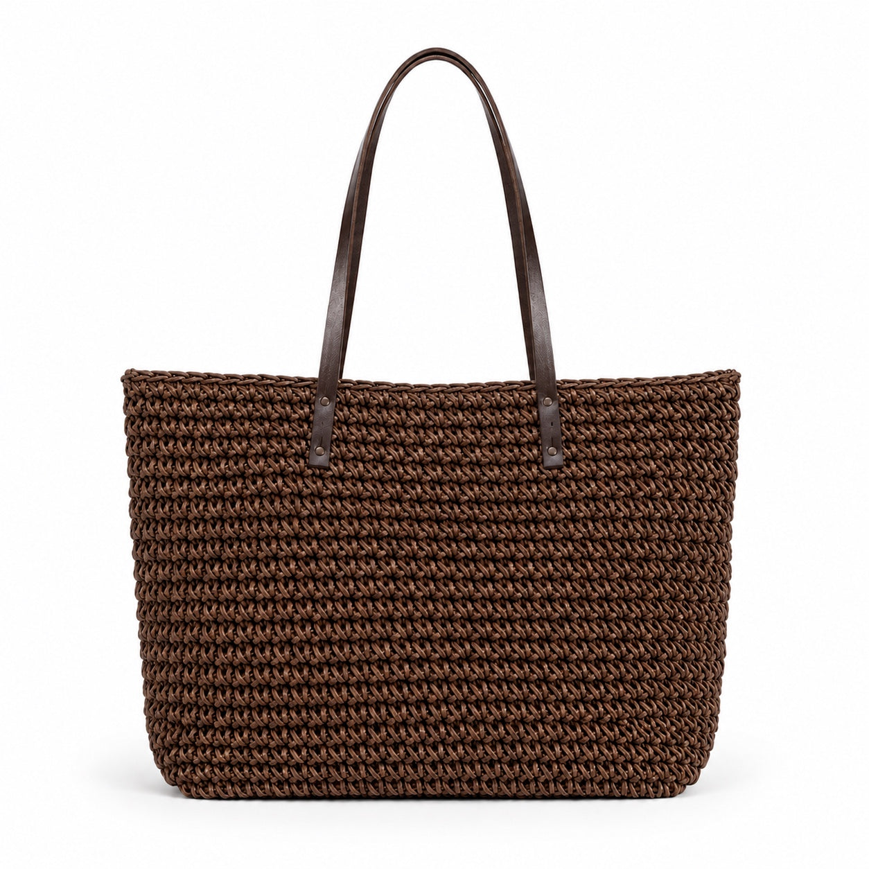 Ulcinj - Woven Beach Bag in Dark Brown, front view