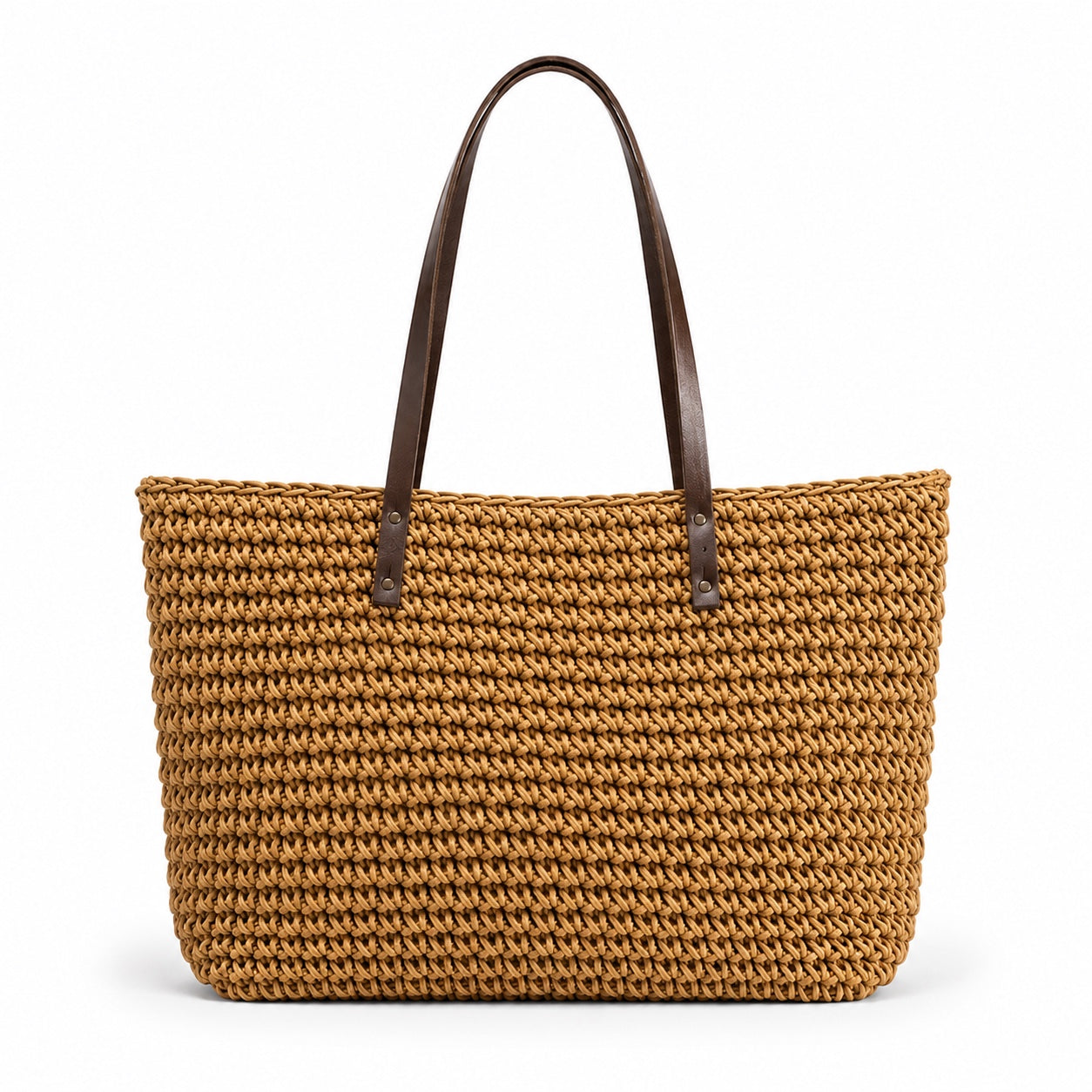 Ulcinj - Woven Beach Bag in Light Brown, front view
