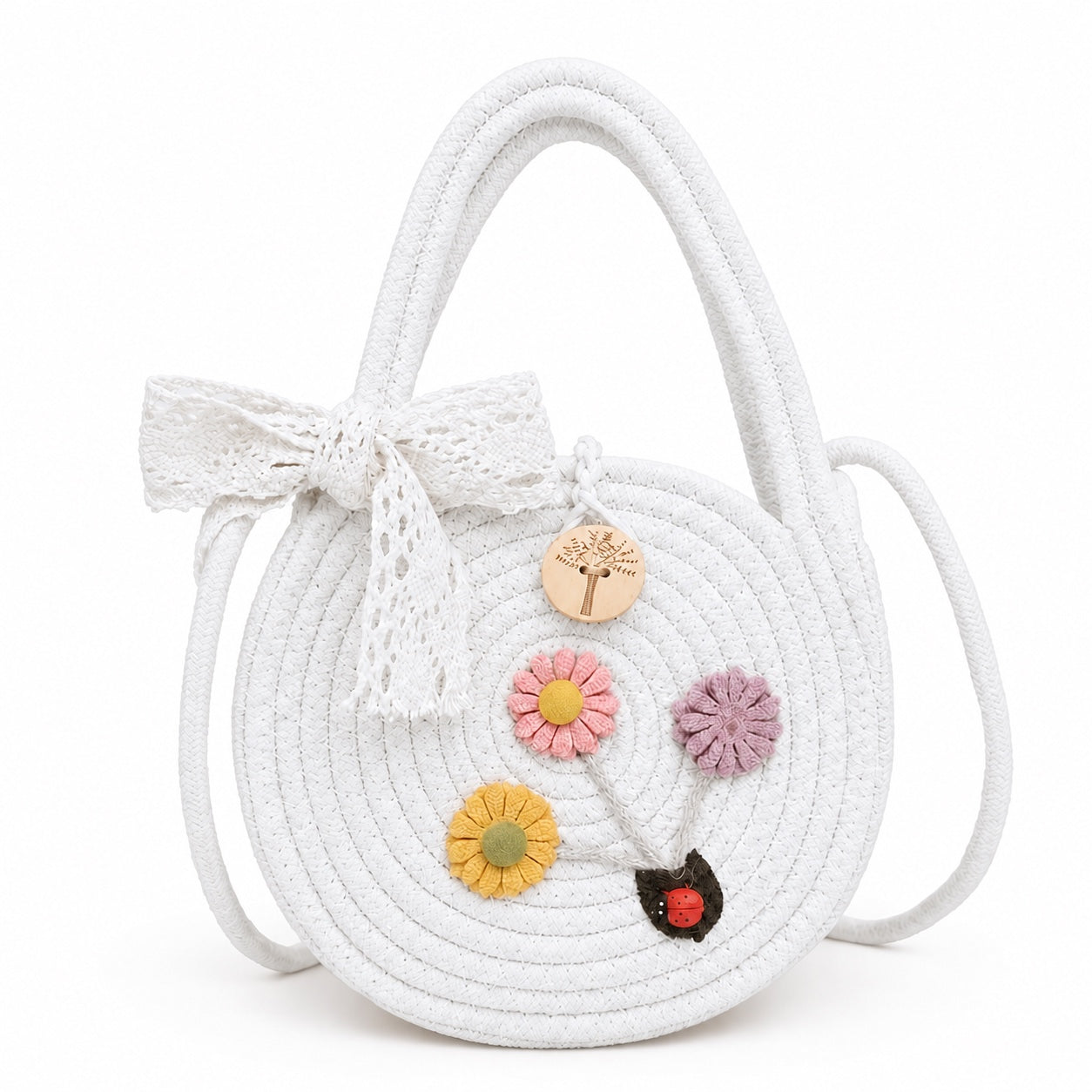Varenna - Crochet Tote Bag in Style 2 White, front view