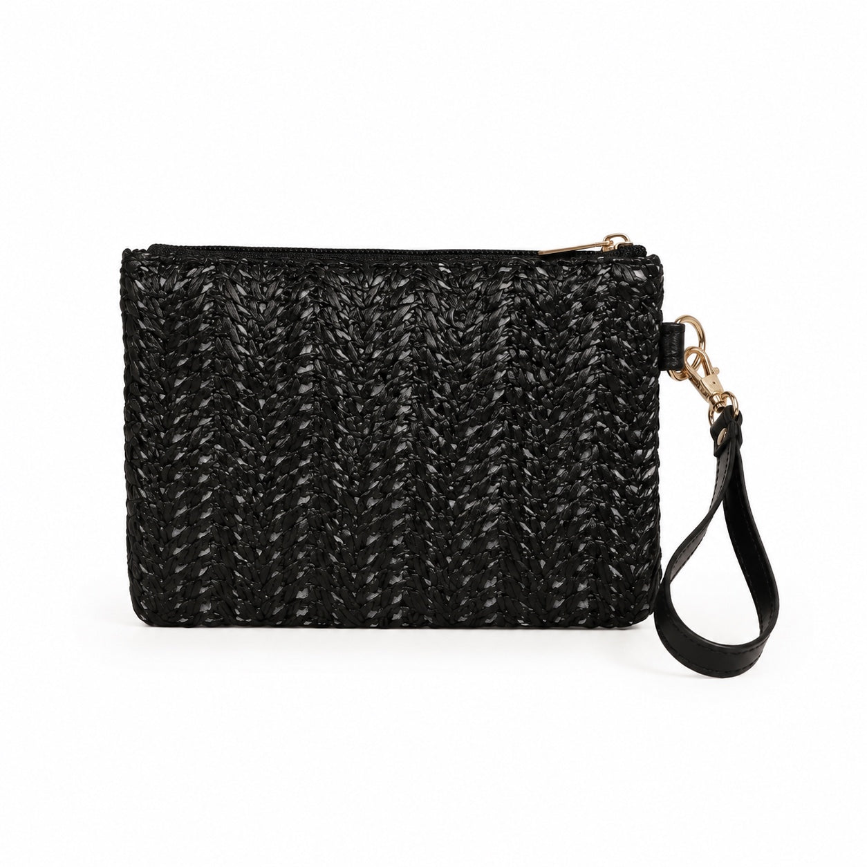Vejer - Straw Clutch in Black, front view