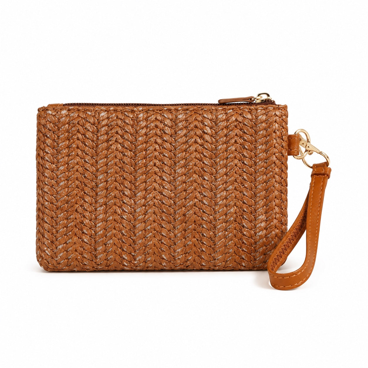 Vejer - Straw Clutch in Brown, front view