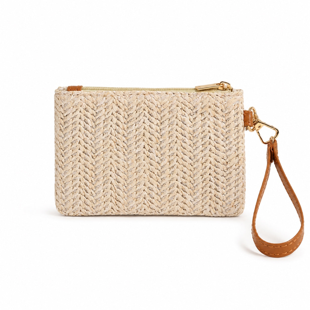 Vejer - Straw Clutch in White, front view