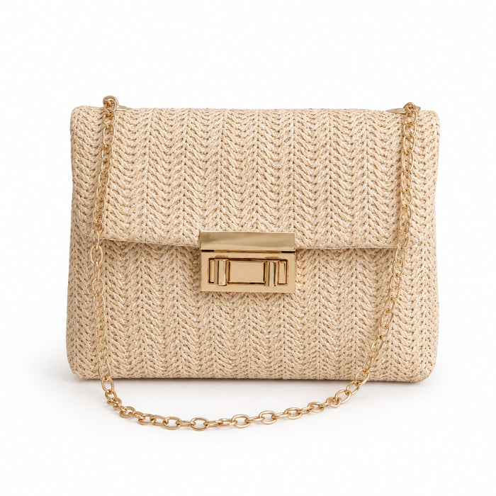 Villasimius - Straw Crossbody Bag, front view on white background