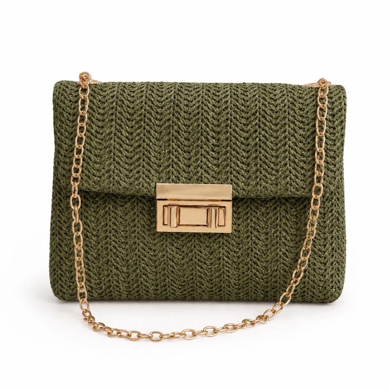 Villasimius - Straw Crossbody Bag in khaki, front view