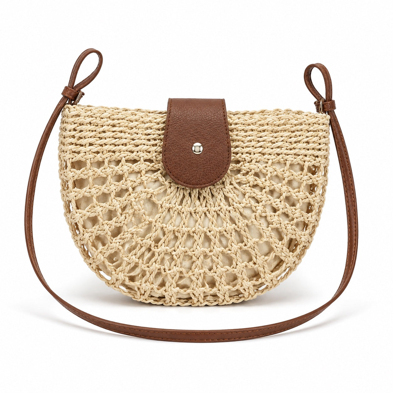 Vis - Rattan Crossbody Bag in Khaki-1, front view