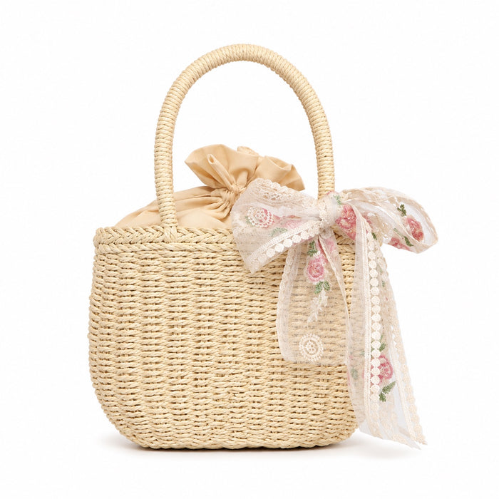 Zadar - Straw Bucket Bag, front view on white background