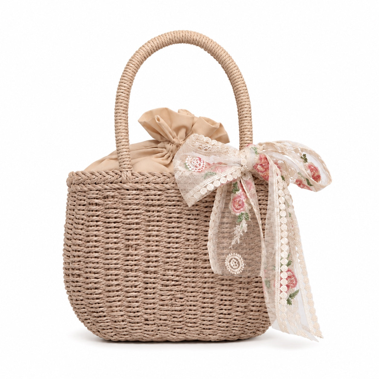 Zadar - Straw Bucket Bag in beige AddSCARF, front view